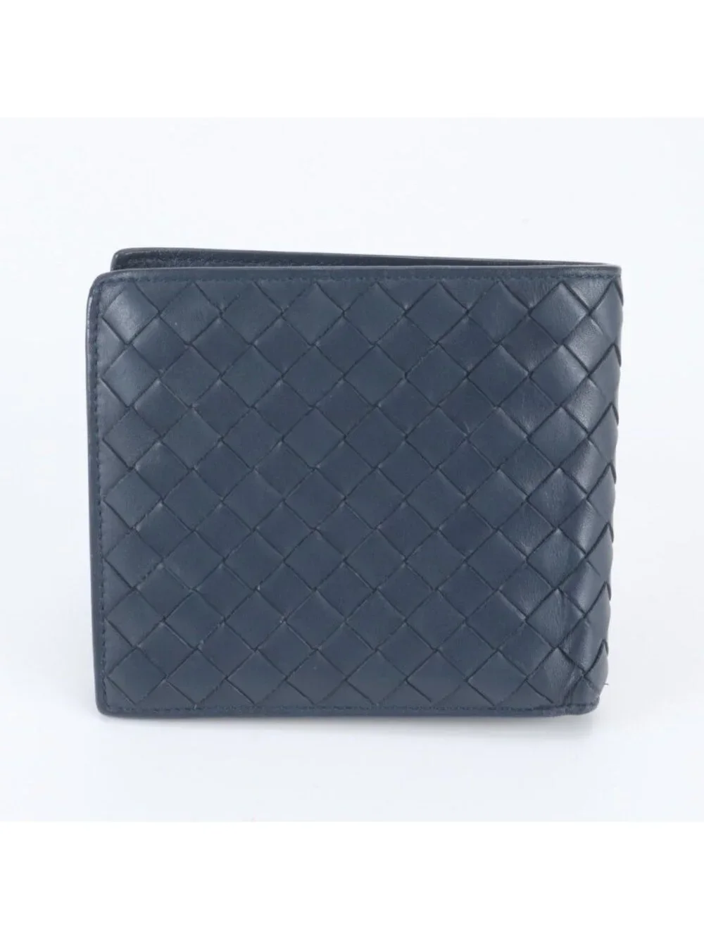 Bottega Veneta Intrecciato Braided Leather Bifold Wallet Navy